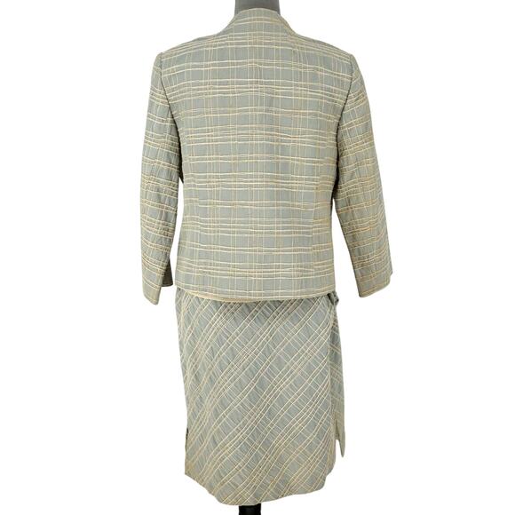 Due Per Due Skirt Suit Petites 12P Green Beige Plaid Silk Blend Lined Vintage - Picture 2 of 16